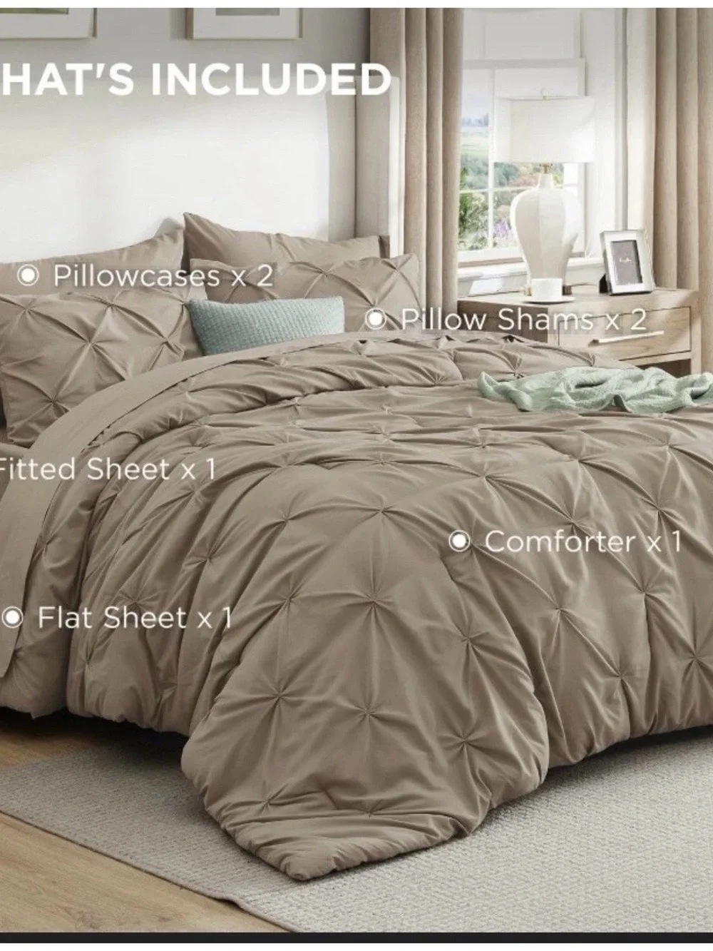 Pintuck Comforter Set in Khaki King Size 7 pc